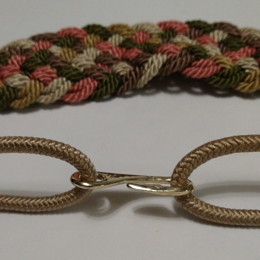 Braided Multicolor Rope Belt With Gold Tone Hook Buckle Size 30"-34" #1170